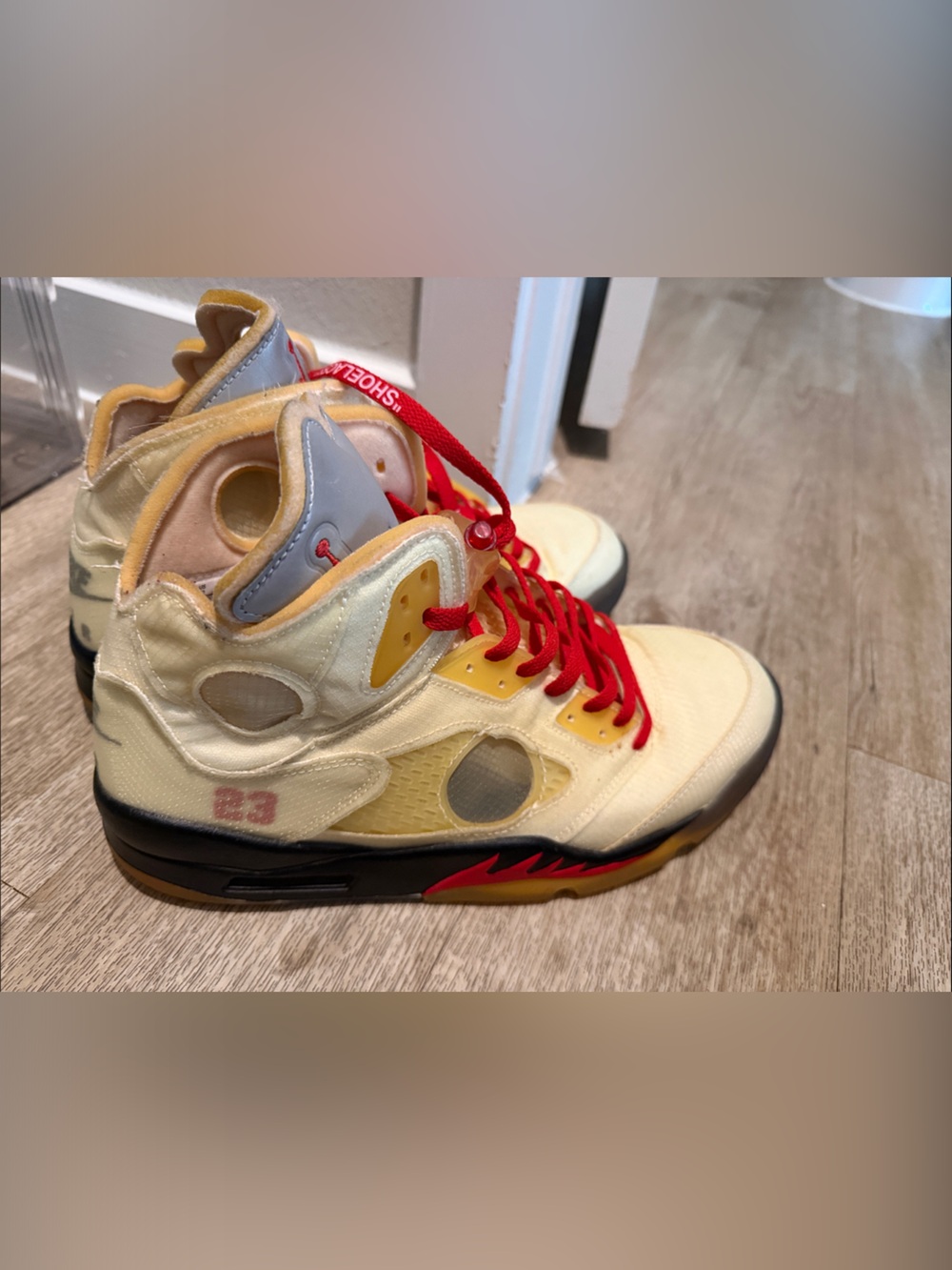 Off-White x Air Jordan 5 Retro SP “Sail” in men’s size 12. Virgil Abloh